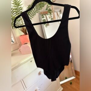 Stretchy rib knit black body suit